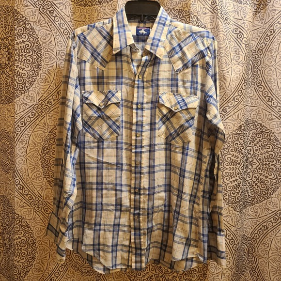 Chute #1 Other - Vtg Chute 1 Western Shirt Men L Blue Plaid Pearl Snap Vintage Long Sleeve Cowboy